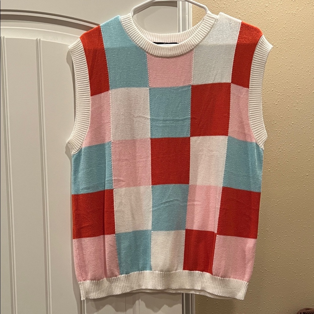 Colorful Checkered Sleeveless Sweater